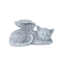 Dettaglio di un gatto angelo dormiente in resina grigia con ali per decorazione da giardino - Animale angelo