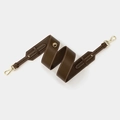Dark brown leather shoulder strap with white stitching and gold metal hooks - Caramel Gold Buckle