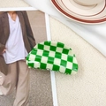 Green and white checkerboard acetate hair claw clip with glossy finish for women - 8.5cm / Green & Beige Checkerboard