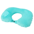 Lake blue inflatable U-shaped neck pillow with built-in pump and soft plush cover - Crystal Velvet / Neck Pillow / Malachite green