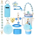 Blue accessories set for Stanley tumbler including straw cover, fur pom and silicone sleeve - 8-Piece Set 7-Light Blue