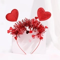 Sparkly red sequin heart headband with tinsel accents for Valentine's Day party outfits - Red Sequin Heart Metal Wire Headband (No. 24)