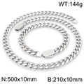 Silver cuban chain set with 10mm width necklace and bracelet in vintage hip-hop style - Steel Color Bracelet + Necklace