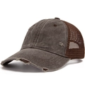Distressed dark gray and brown mesh trucker hat with vintage washed ripped details - Adjustable / Coffee