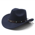 Navy blue western felt cowboy hat with leather turquoise studded band on white background - M (56-59cm) / Navy Blue