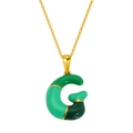 Collier lettre G doré avec pendentif en émail vert sur une fine chaîne en or - Style Lettre G Bloc de Couleur Verte (S640G-001-G)