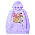 Sweat à capuche Mama Est 2025 lavande avec imprimé floral rétro et signe de paix - Violet Clair