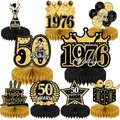 50th Birthday table centerpiece with black and gold paper honeycomb decorations - 50th Birthday Style / 9 Pieces Set / Black Gold