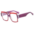 Retro square oversized sunglasses featuring red and purple contrast color block frames - Purple Frame
