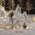 White frosted 43cm wooden Christmas castle house with warm LED lights and snow texture - Half Face White Large