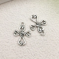 Antique silver cross pendant with heart cutout and scrollwork for DIY jewelry - Hollow Heart Cross