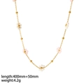 Detail of 18K gold stainless steel necklace with pink and white flowers, 400mm+50mm length - Necklace / Purple