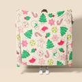 Detail of Christmas flannel blanket with gingerbread men and snowy trees print - Style 53 (Christmas Beige Holiday Mix)