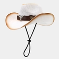 White straw cowboy hat with silver bull head emblem and vintage US flag style details - White