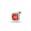 Square silver stud earring with orange gemstone and cubic zirconia in a screw back style - Orange (Single)