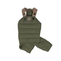 Olive green quilted pet winter vest with brown straps and cute bear buttons - S / Green