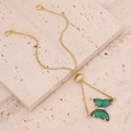 Elegant 18K gold butterfly bracelet with green gemstones and adjustable chain - Green