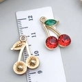 DIY gold alloy cherry pendant with red rhinestones and measurements for jewelry making - Green Stone Cherry (23420)