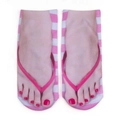 Funny 3D flip-flops print socks with pink stripes and creative pedicure pattern design - Pink Base Stripes
