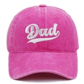 Close-up of Dad embroidery on washed cotton rose pink baseball cap with premium texture - Rose Red (Dad)