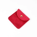 Red plush velvet jewelry pouch with golden snap button and macaron flip cover style - Velvet Style (Rose Red) / 10x10cm