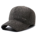 Winter-Baseballkappe für Senioren aus Fischgrätenwolle mit Futter und Ohrenschutz - Verstellbar / Kaffeebraun