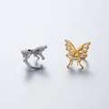 Détail de boucles d'oreilles papillon en argent et or avec des zircons scintillants - Ear Cuff Zirconium Blanc Doré (Seul)