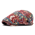 Ethnic bohemian red jacquard beret hat with colorful geometric patterns and side buckle - Adjustable / Dark Wine Red