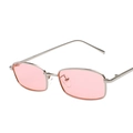 Gafas de sol cuadradas con montura de metal plateado y lentes rosa claro - Montura de Plata Lente Rosa