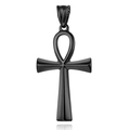 Polished black stainless steel Ankh cross pendant necklace shown on white background - No Chain / Black