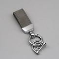 Grey suede leather keychain with polished silver metal carabiner and hardware rings - Short Style / Grey/Silver