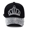 Women's black cotton baseball cap with silver rhinestone crown and fully crystal brim - Adjustable / Black