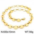 Golden stainless steel coffee bean link chain necklace with lobster clasp 650x10mm - Style A Gold Necklace 65cm (KN228731-Z)