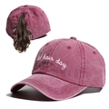 Burgundy washed cotton ponytail baseball cap with bad hair day white embroidery - One Size / Burgundy