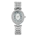 Primo piano di orologio ovale argento con lunetta in cristallo e numeri romani - Solo orologio / Argento