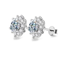 Elegant 925 silver halo stud earrings with round center stone and diamond cluster floral design - Sun Flower Studs White Moissanite 0.5ct