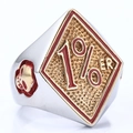 Men's biker style 316 stainless steel ring with 1%er engraving and gold skull relief - EU 16 / Red (08406)