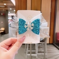 Pince à cheveux nœud bleu pailleté avec flocon argenté et dentelle sur carte - 2-Style Flocon de Neige (Paillettes Bleues)