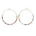 Bohemian multi-color beaded hoop earrings with gold metal rings and vibrant square beads - Multicolor Square Beads (GZ-E220003D)