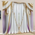 Elegant white and purple floral 3D printed curtains with golden valance and fringe - W1.5m x H1.66m / White Purple Gradient Jewelry