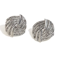Geometric Cross Feather Pave Zircon Studs Steel