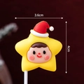 Star-shaped Christmas cake decoration topper with red Santa hat and size dimensions - Soft Rubber Star Child