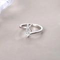 S925 sterling silver adjustable open ring featuring crystal letter K and round zircon - Letter K