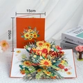 3D pop-up card featuring orange cover and sunflower bouquet, size 15x20cm, Best Wishes - Spinning Sunflower (Orange Cover)