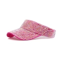 Detail of hot pink sun visor hat covered in shimmering rhinestones for summer - Rose Red