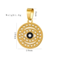 Gold plated evil eye pendant with crystal inlay showing 19mm diameter and 4g weight - Round Evil Eye(HD-53)
