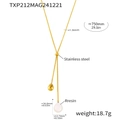 Collier long en Y plaqué or 18K en acier inoxydable avec pendentif résine blanc - Collier en résine blanche / Blanc