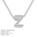 Silver stainless steel letter Z pendant necklace with zircon stones and 45cm chain - Letter Z / Silver