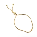 Adjustable golden snake chain bracelet with sliding buckle and two round bead pendants - Round Beads / Gold