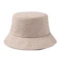 Sombrero de pescador beige de algodón con pedrería brillante para mujer estilo Y2K - Caqui con diamantes blancos